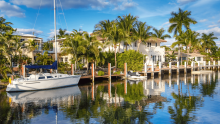 Luxurious yacht and waterfront homes