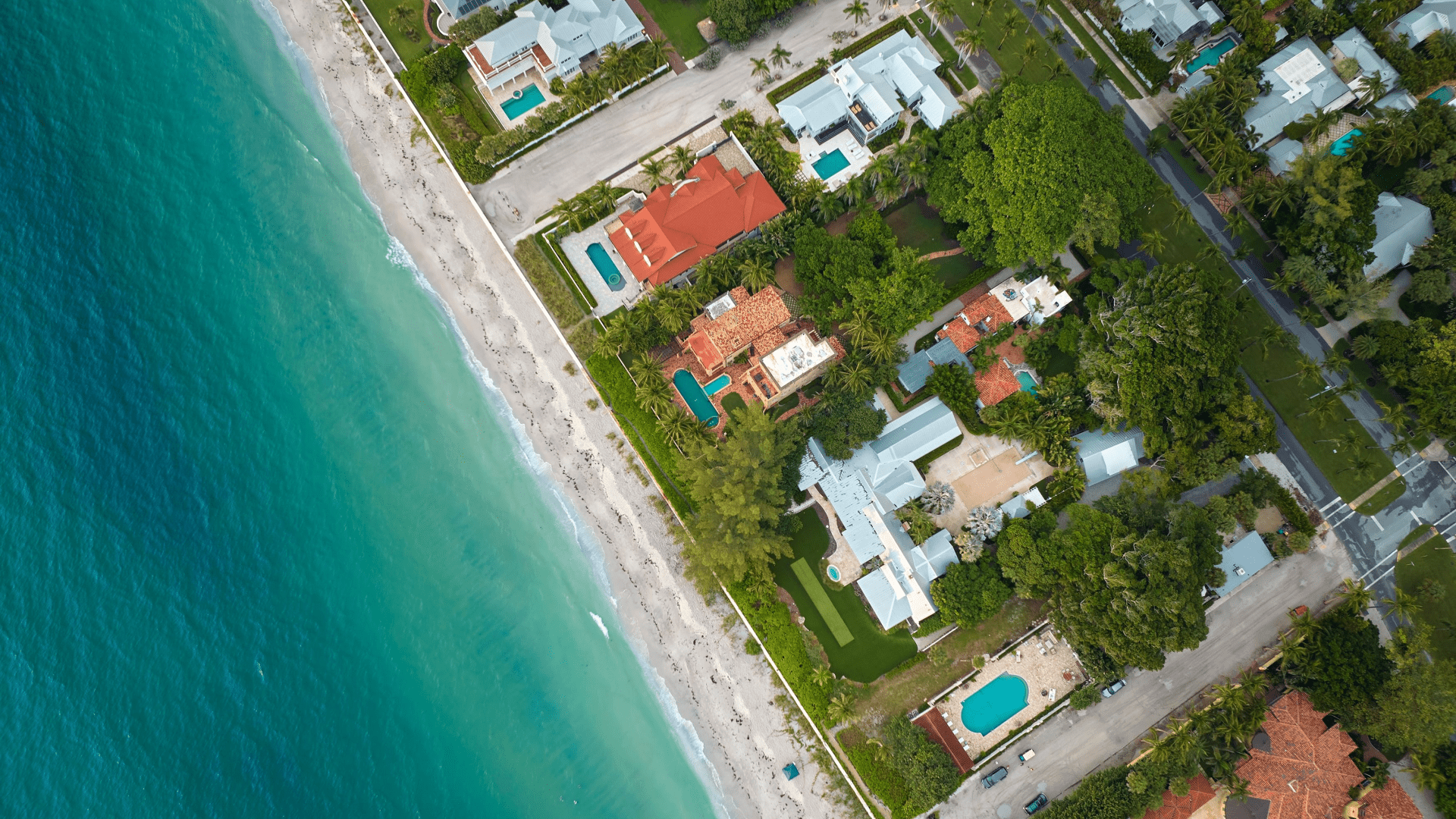 View from above of large residential houses